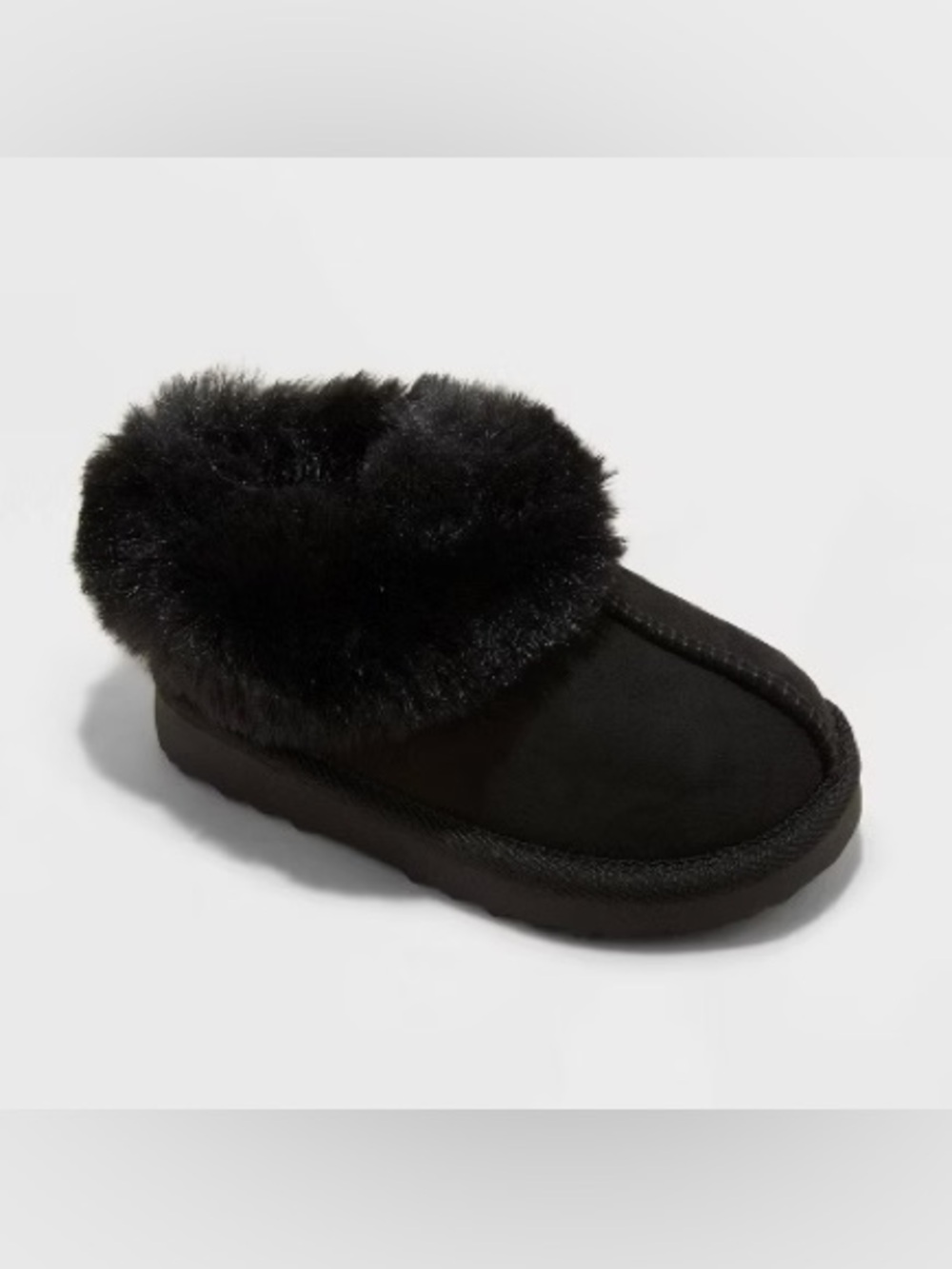 Cat & Jack  Piper Black Faux Fur Cuff Scuff Slip-On Slipper Sz 5